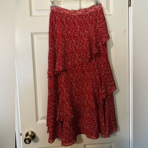 Love Riche Red White Prairie Maxi Skirt